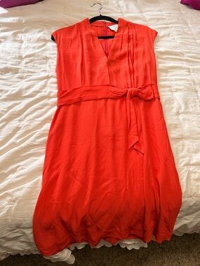 ⭐️KATE ♠️ Bright Orange Sleeveless Midi Dress with Waist Tie🧡
